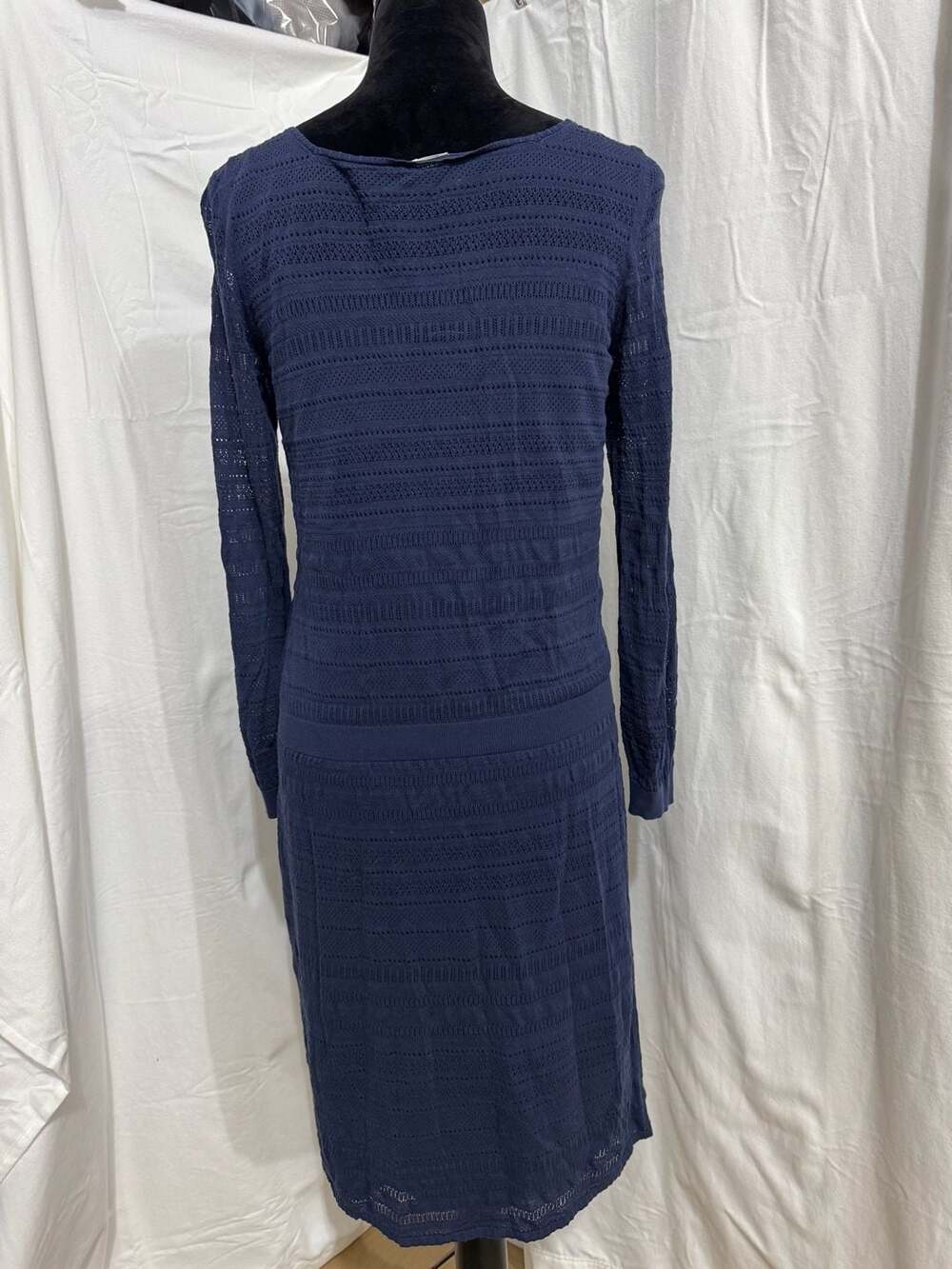 Malo Women's Navy Blue Long Sleeve Pointelle Knit Sweater Dress